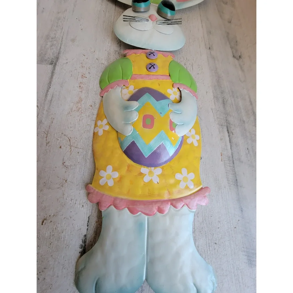 Easter large metal rabbit egg bunny girl lawn unique home bow spring floral